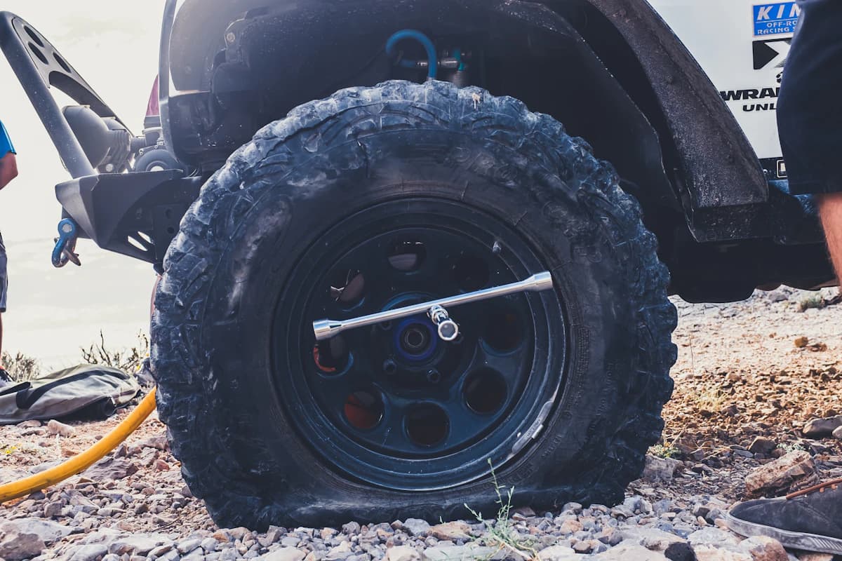 Close-up of a punctured flat tyre